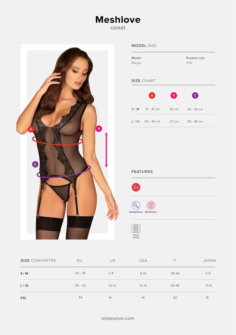 Corset Obsessive Meshlove cu portjartier și chilot – imagine 9